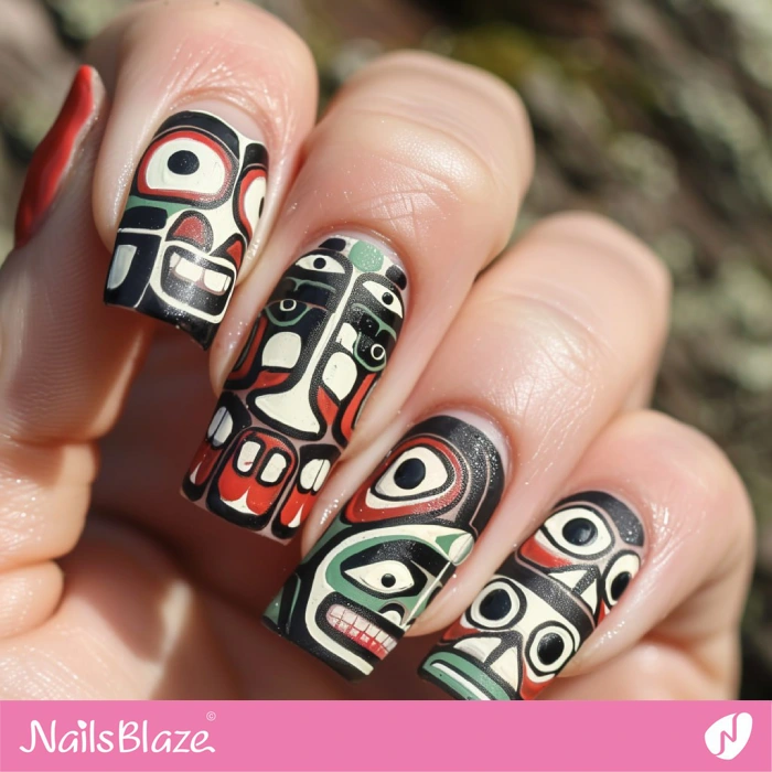 Haida Gwaii Totem Nail Art | Tribal Nails - NB4595